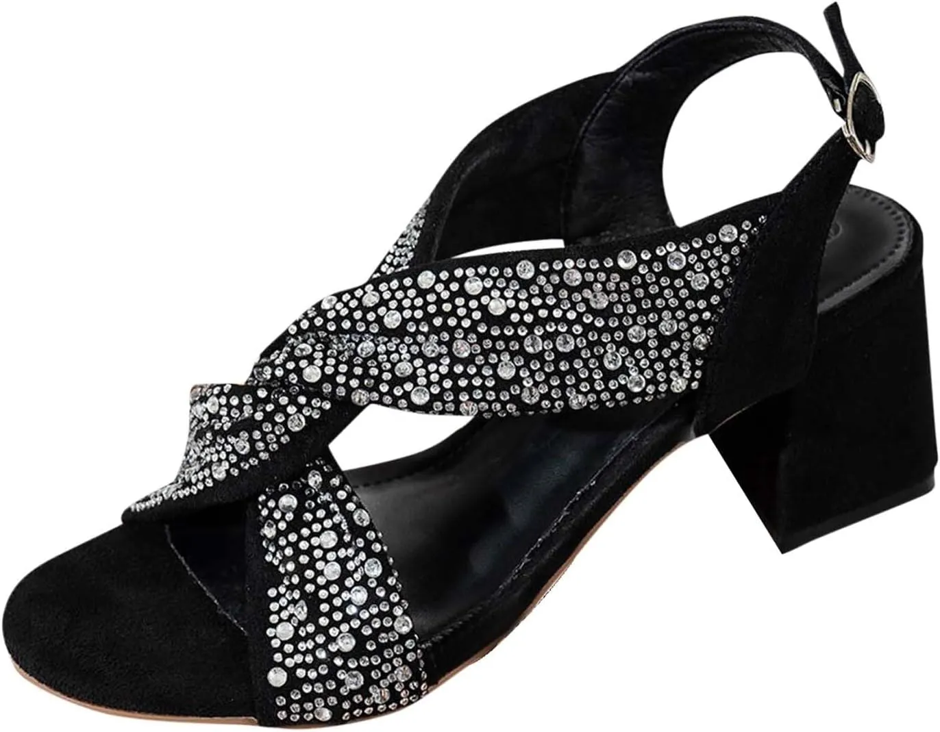 Chunky Heel Platforms for Women Block Heeled Open Toe Rhinestones Ankle Strap Sandals Wedding Party Dress Arch Fit