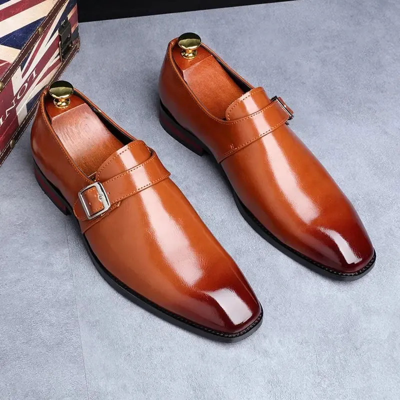 Hnzxzm Men's Retro Casual Business Shoes Microfiber Leather Square Toe Slip-on Buckle Mens Dress Office Flats Men Wedding Party Oxfords