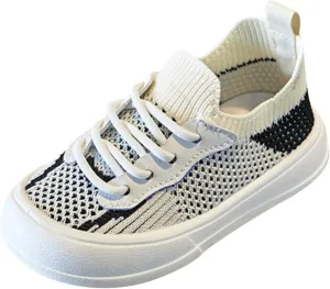 Little Boys Girls Lightweight Sports Shoes Mesh Breathable Soft Flat Bottom Casual Slip On Tennis Shoes for Kids