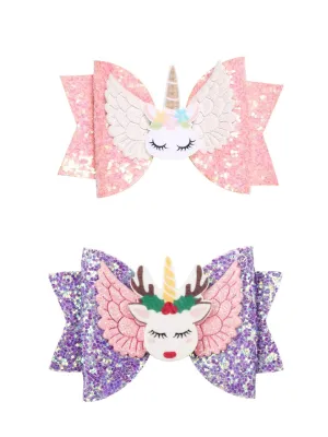 Melbees by Yellow Chimes Hair Clips for Girls Kids Hair Accessories for Girls Baby's Hair Clip 2 PCS Sequins Bow Unicorn Multicolor Alligator Hair Clips For Hair Bow for Girls Kids Teens Toddlers