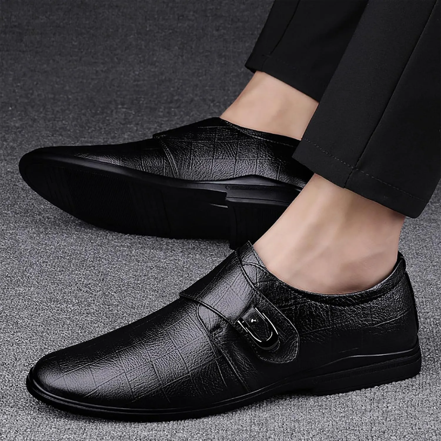 Men Dress Shoes Leather Shoes for Men，Convenient Buckle Soft Sole Elegant and Classic Breathable Dress Shoes