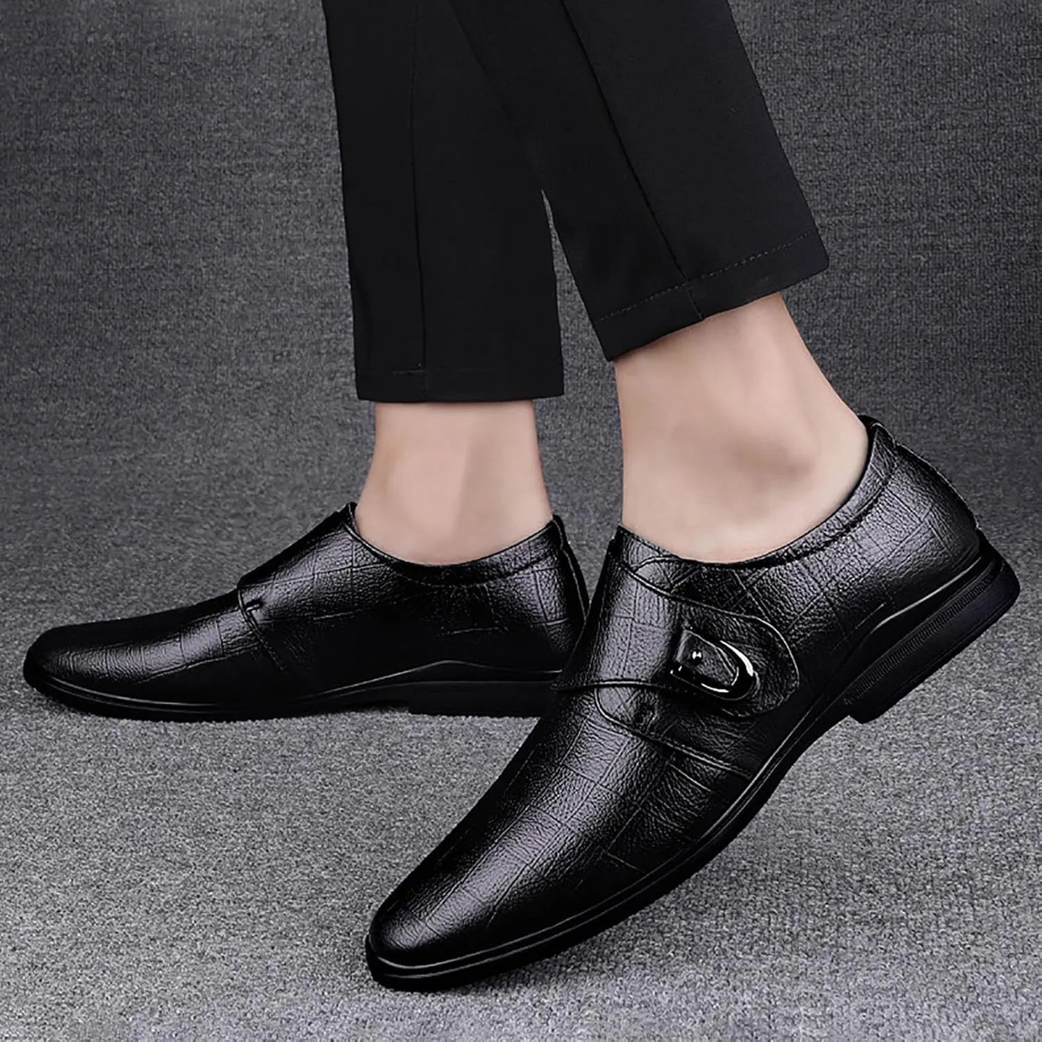 Men Dress Shoes Leather Shoes for Men，Convenient Buckle Soft Sole Elegant and Classic Breathable Dress Shoes
