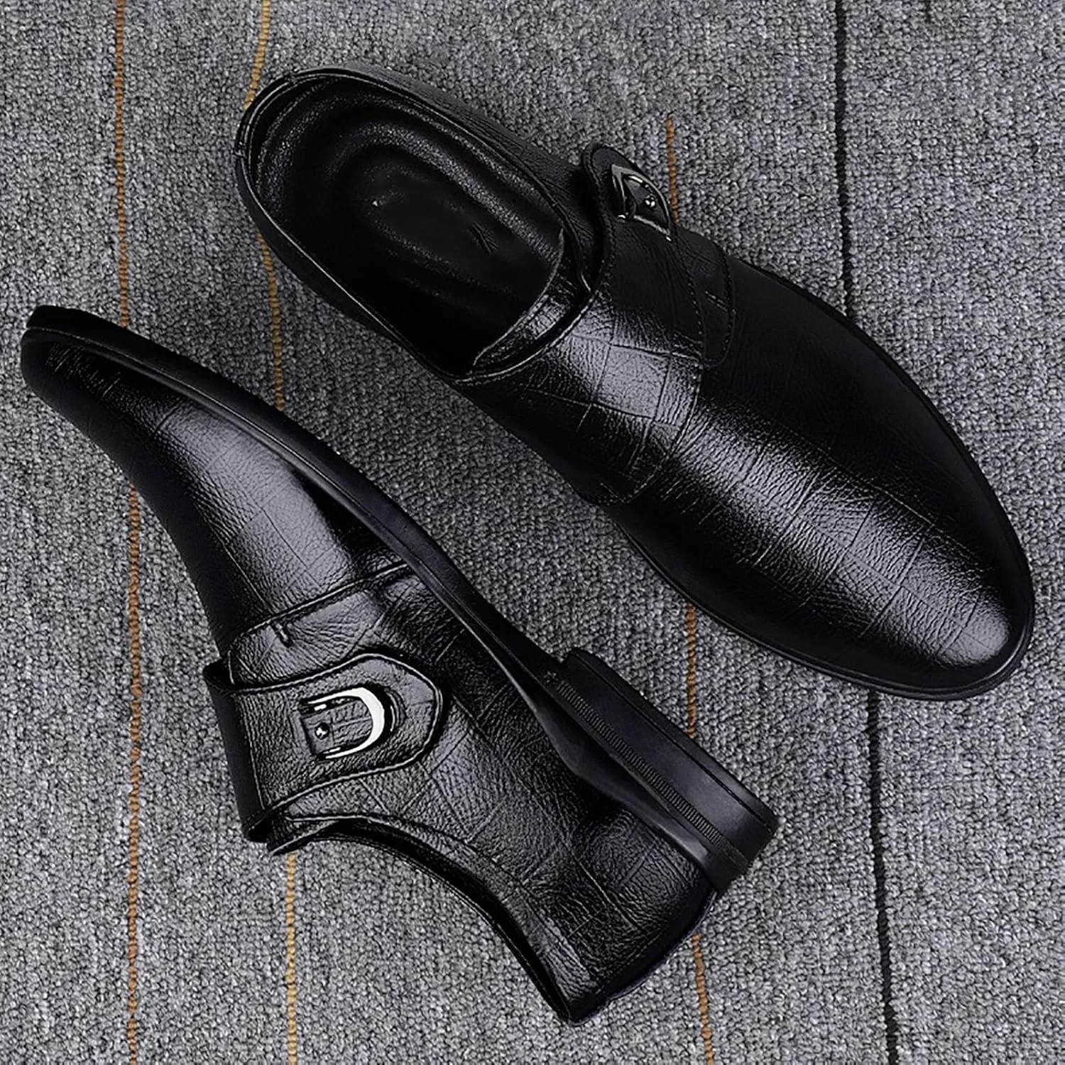 Men Dress Shoes Leather Shoes for Men，Convenient Buckle Soft Sole Elegant and Classic Breathable Dress Shoes