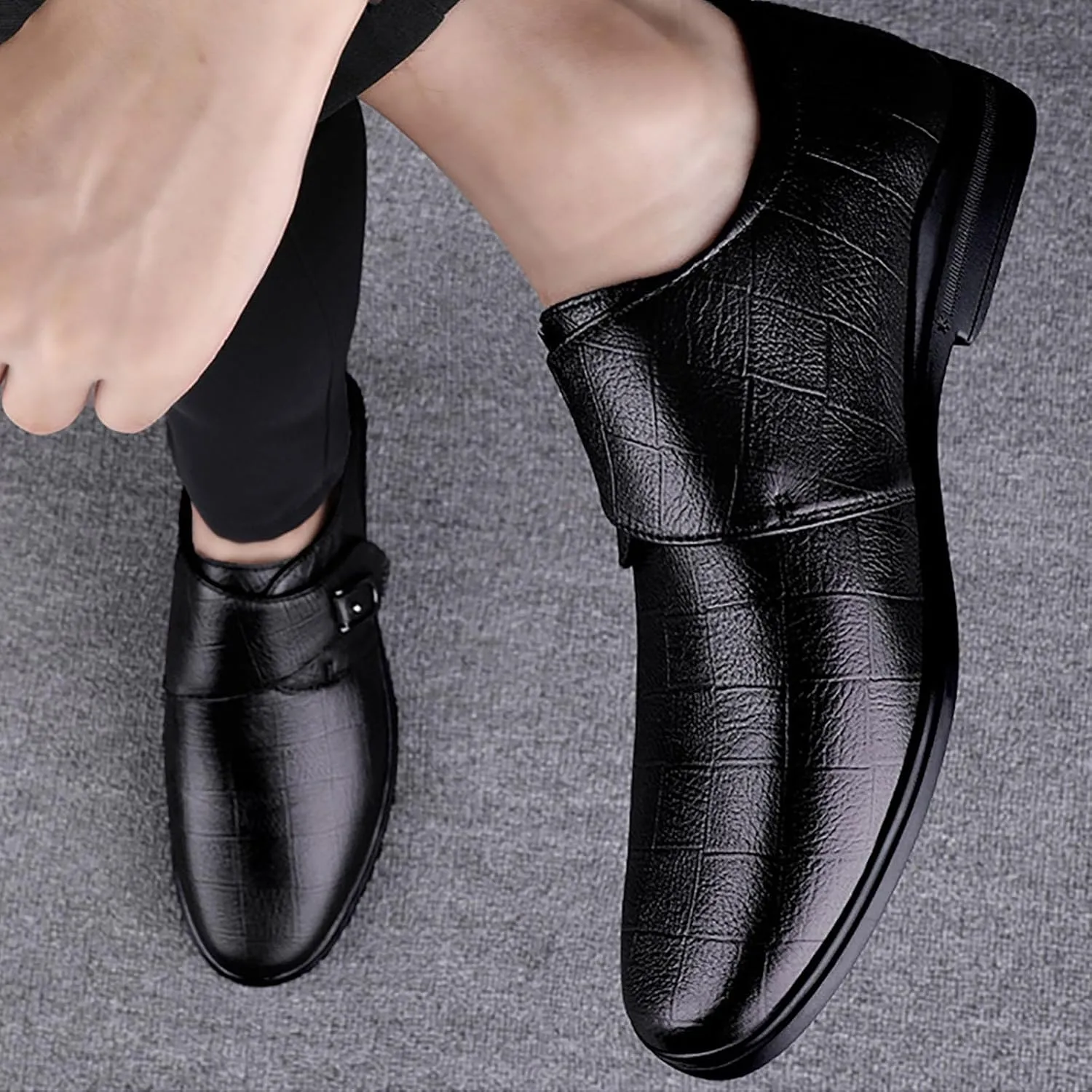 Men Dress Shoes Leather Shoes for Men，Convenient Buckle Soft Sole Elegant and Classic Breathable Dress Shoes