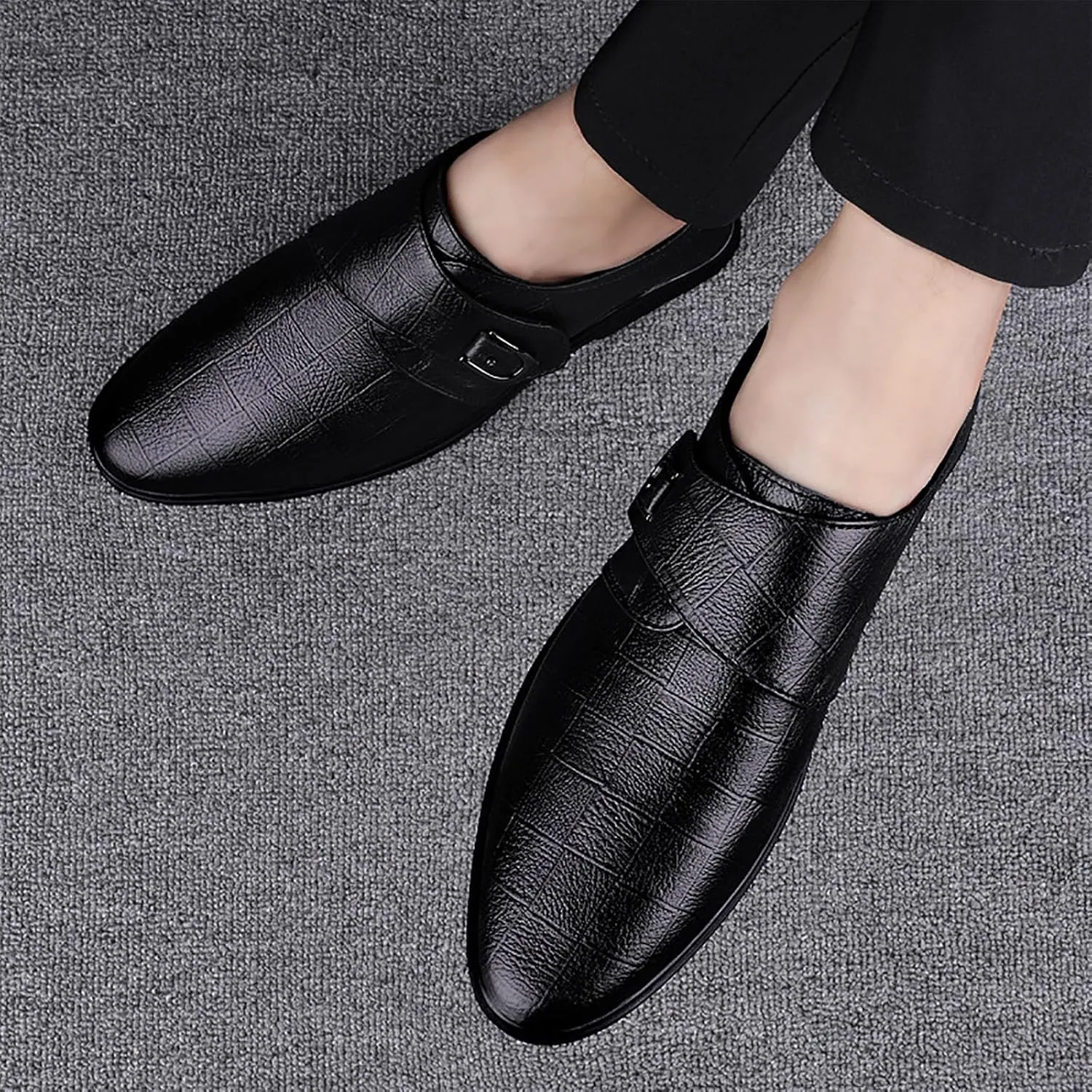 Men Dress Shoes Leather Shoes for Men，Convenient Buckle Soft Sole Elegant and Classic Breathable Dress Shoes