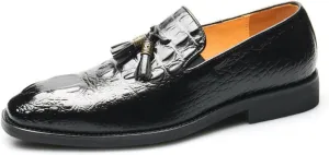 Mens PU Leather Shoes Casual Dress Loafers for Men Tassel Slip-On Shoes Elegant & Comfortable Formal Wear