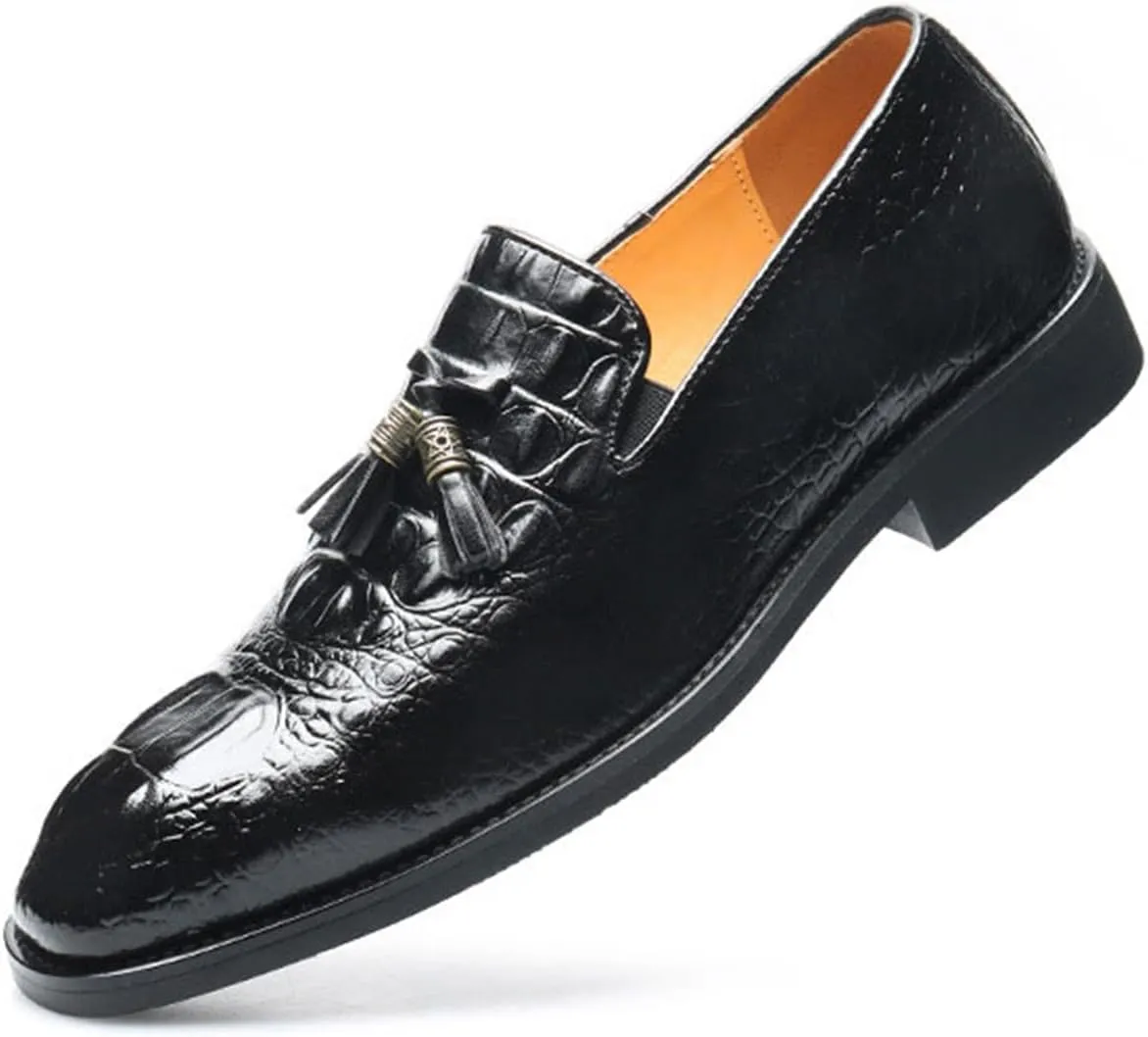 Mens PU Leather Shoes Casual Dress Loafers for Men Tassel Slip-On Shoes Elegant & Comfortable Formal Wear