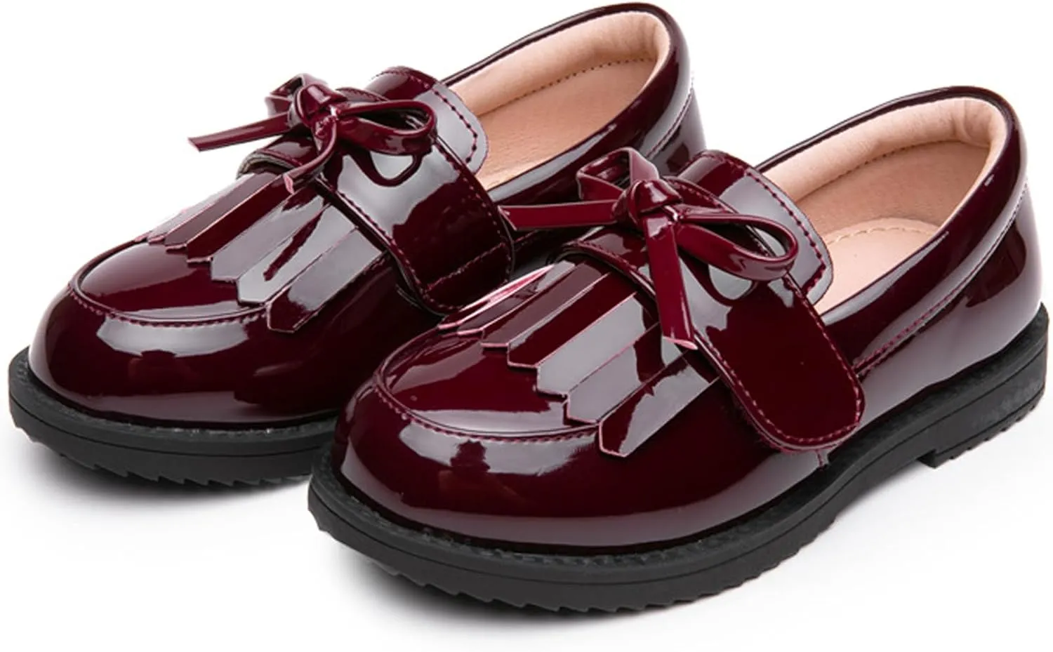 WUIWUIYU Girl's School Uniform Shoes Bow Cute Dress Oxfords Slip-on Hook-and-Loop Flats Shoes