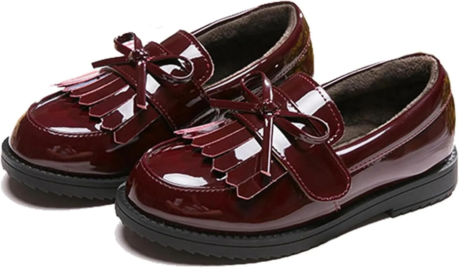 WUIWUIYU Girl's School Uniform Shoes Bow Cute Dress Oxfords Slip-on Hook-and-Loop Flats Shoes