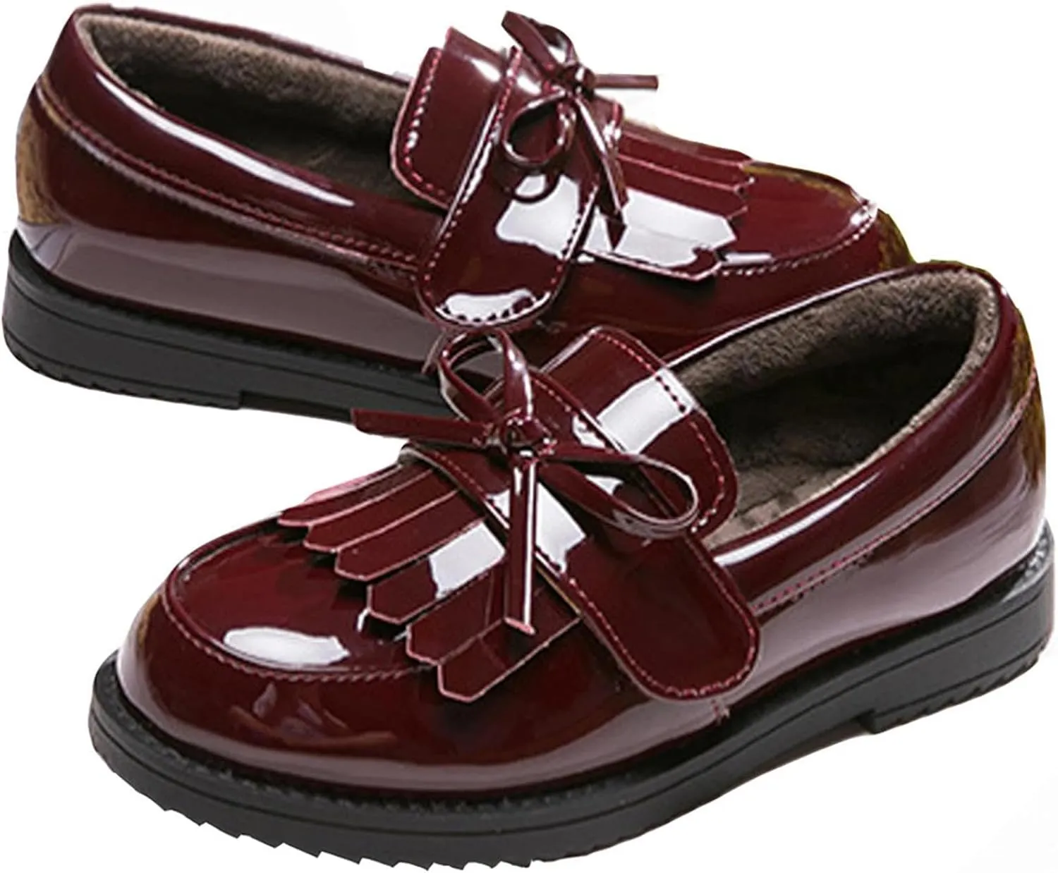 WUIWUIYU Girl's School Uniform Shoes Bow Cute Dress Oxfords Slip-on Hook-and-Loop Flats Shoes
