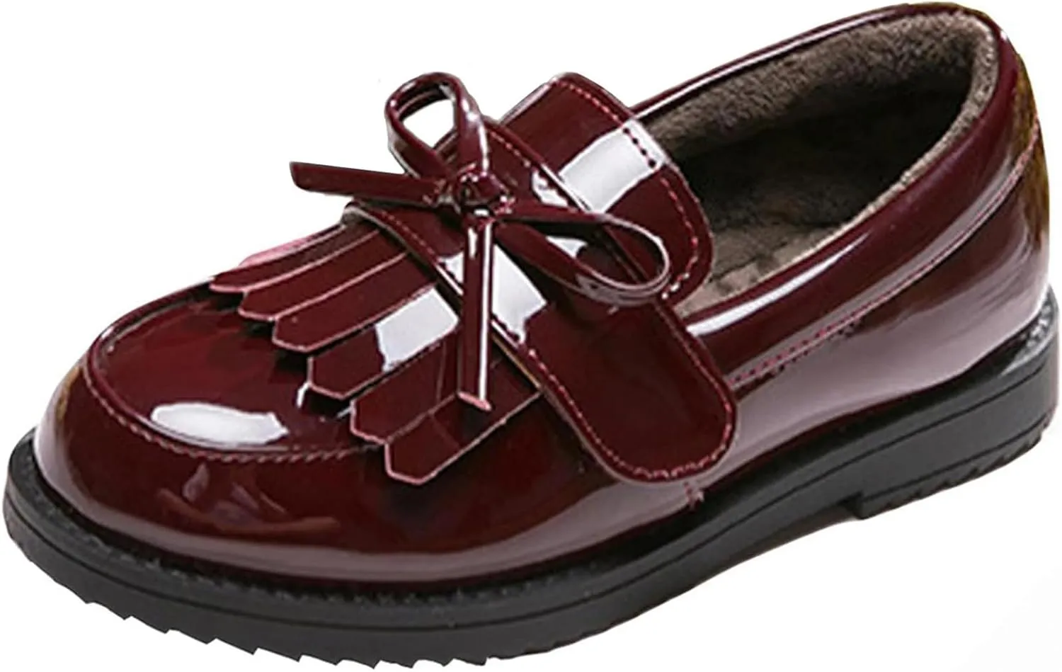 WUIWUIYU Girl's School Uniform Shoes Bow Cute Dress Oxfords Slip-on Hook-and-Loop Flats Shoes