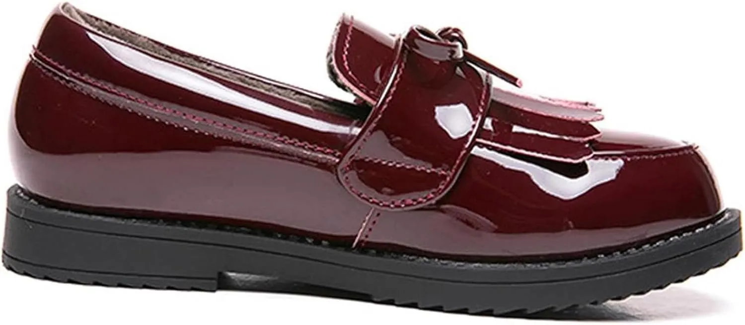 WUIWUIYU Girl's School Uniform Shoes Bow Cute Dress Oxfords Slip-on Hook-and-Loop Flats Shoes
